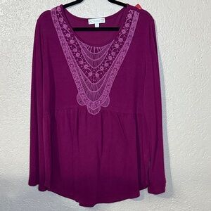 Elegant Plum Lace-Trimmed Blouse